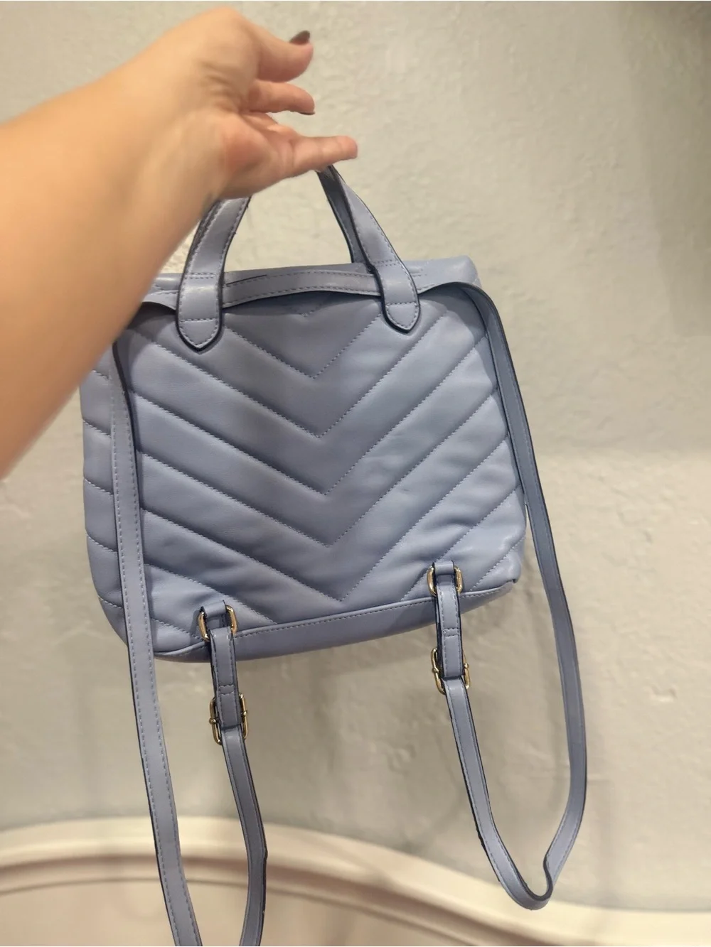 a new day Quilted Light Blue Backpack Purse with Top Handles